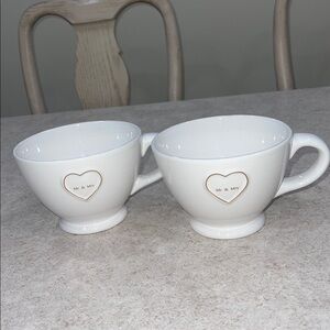 White Mr & Mrs Heart Mugs
